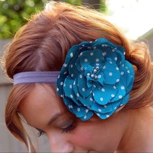 the cole - teal & white polka dot flower headband
